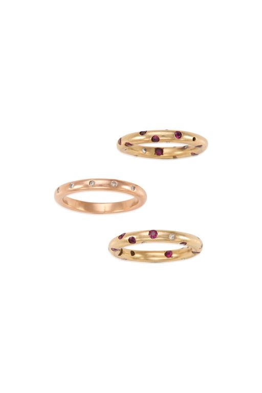 Three Gold Diamond and Ruby Rings