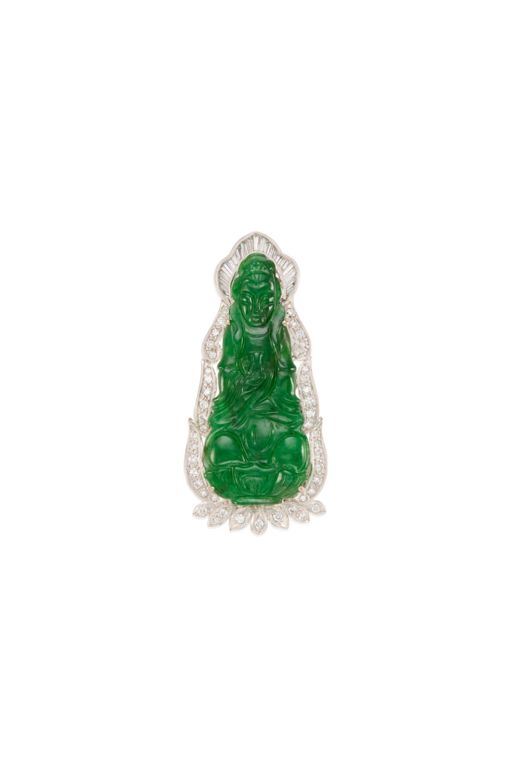 18k Gold Jade and Diamond Pendant