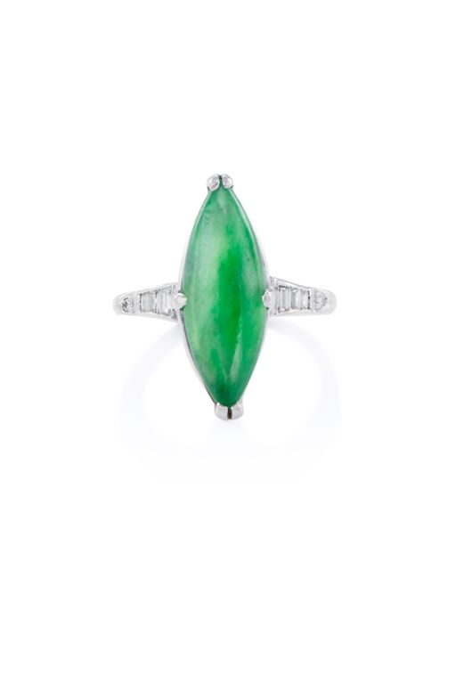 Platinum, 14k Gold Jade and Diamond Ring