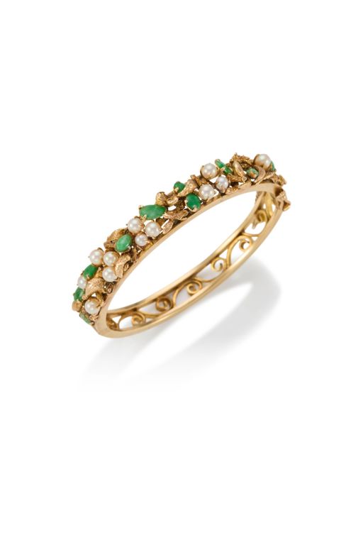 12k Gold Jade and Pearl Bracelet