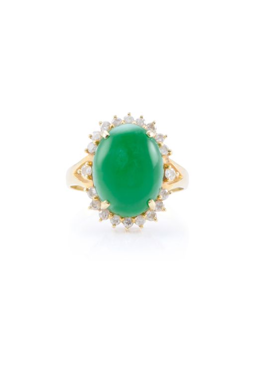 14k Gold Jade and Diamond Ring