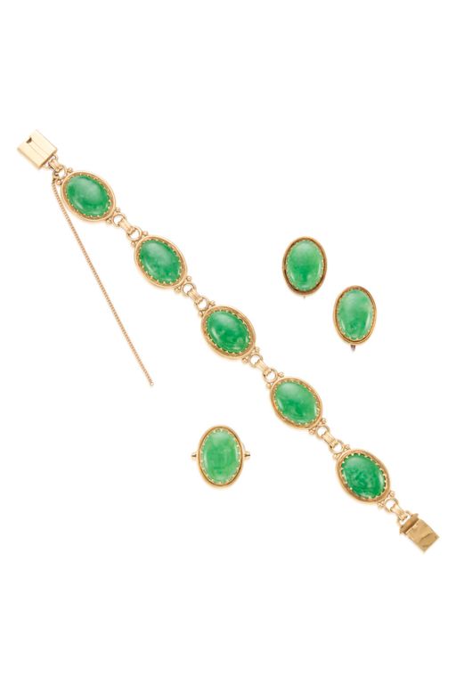 14k Yellow Gold Jade Jewelry Set