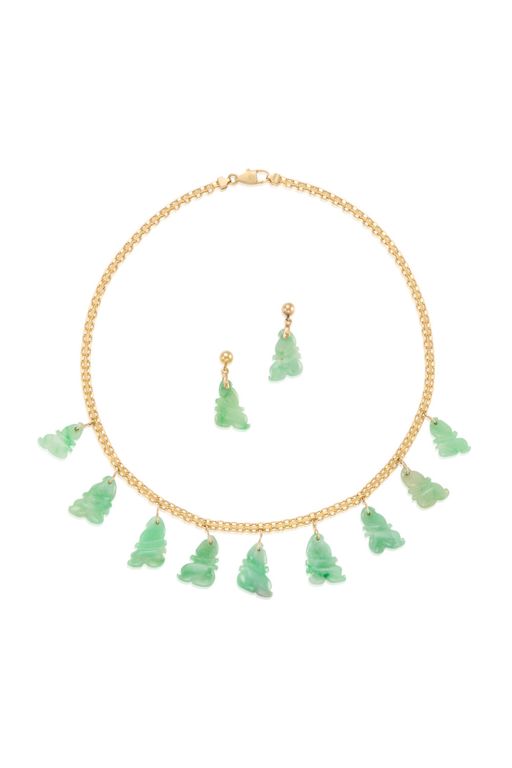 14k Gold Jade Jewelry Set