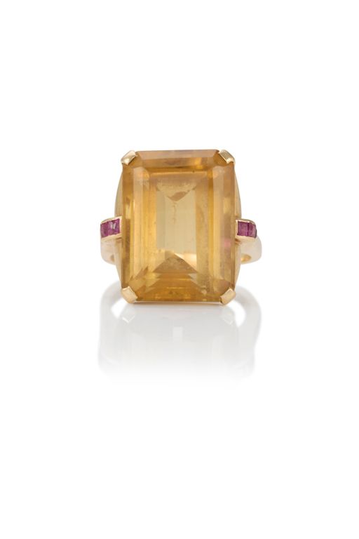 14k Gold Citrine and Ruby Ring