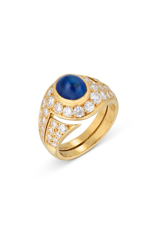 Yellow Gold Sapphire and Diamond Ring