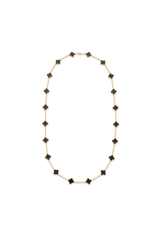 Yellow Gold Onyx Quatrefoil Chain Necklace