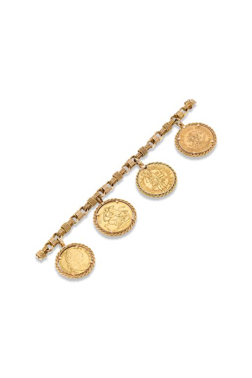 Yellow Gold Coin Charm Bracelet