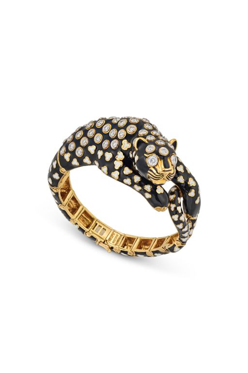 Platinum and 18k Gold Enamel and Diamond Bracelet