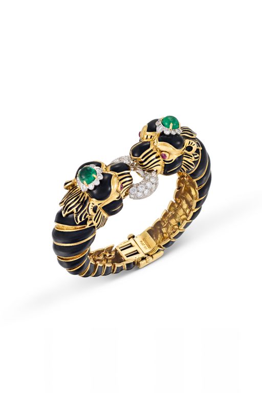 18k Gold and Platinum Multi-Gem Lion Bracelet