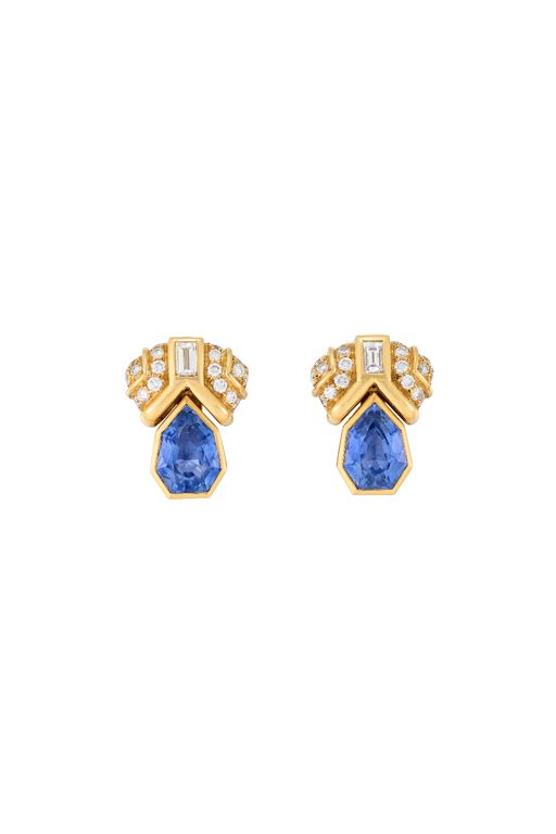 Yellow Gold Sapphire and Diamond Earrings
