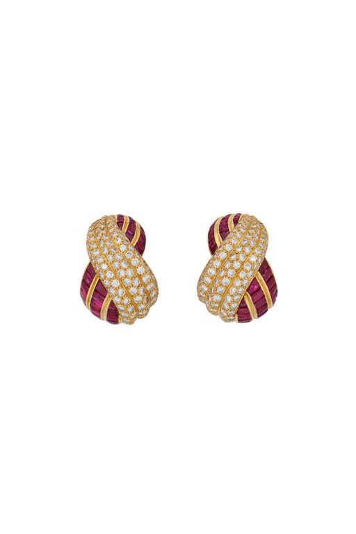 18k Yellow Gold Ruby and Diamond Earrings