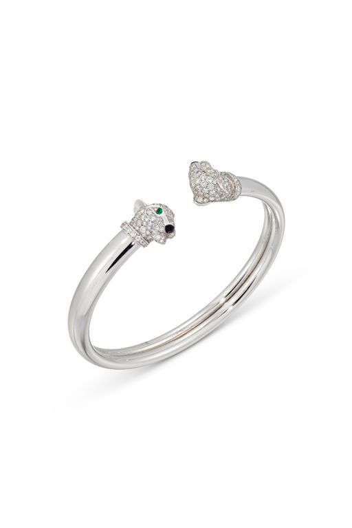 Gold Diamond, Emerald and Onyx Panther Bracelet