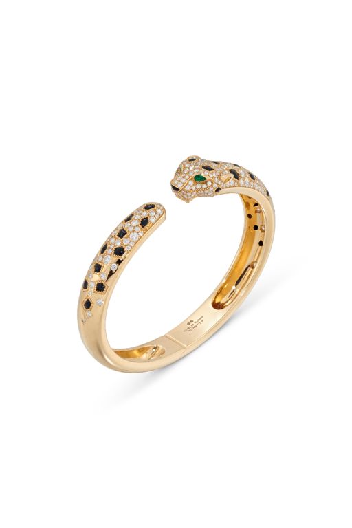 18k Yellow Gold Multi-Gem Panther Cuff Bracelet