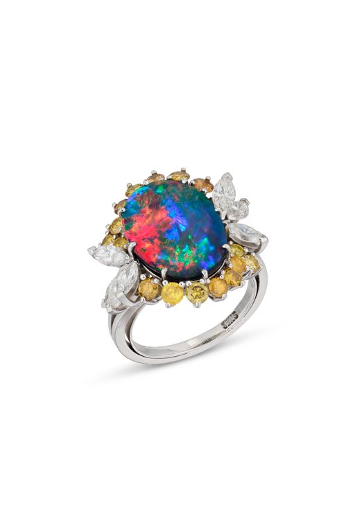 Black Opal and Diamond Ring