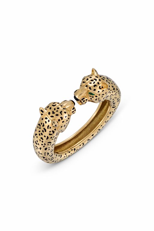 18k Yellow Gold Emerald and Onyx Panther Bracelet