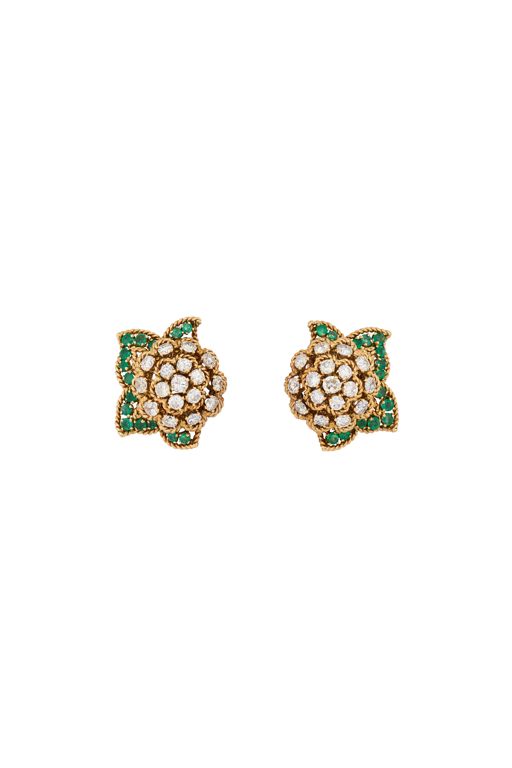 Yellow Gold Emerald and Diamond Earrings