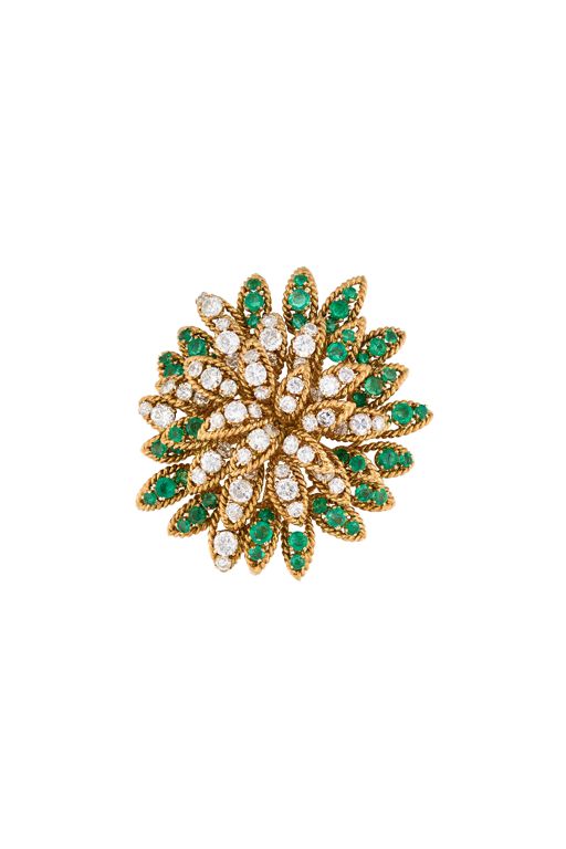 Yellow Gold Emerald and Diamond Brooch