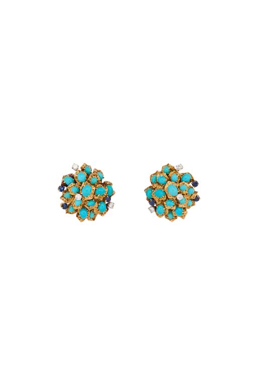 Yellow Gold and Platinum Multi-Gem Earrings