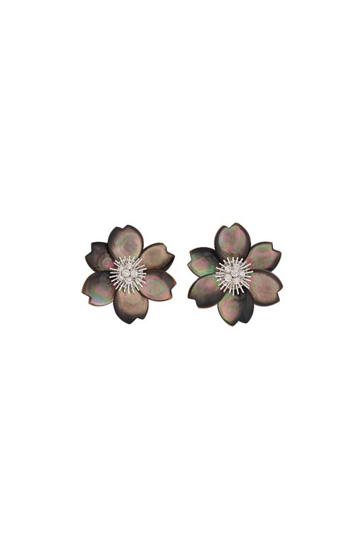 18k White Gold MOP and Diamond Flower Earrings