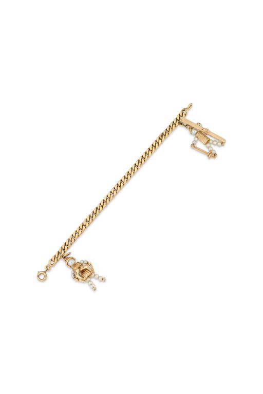 Yellow Gold Pearl Charm Bracelet