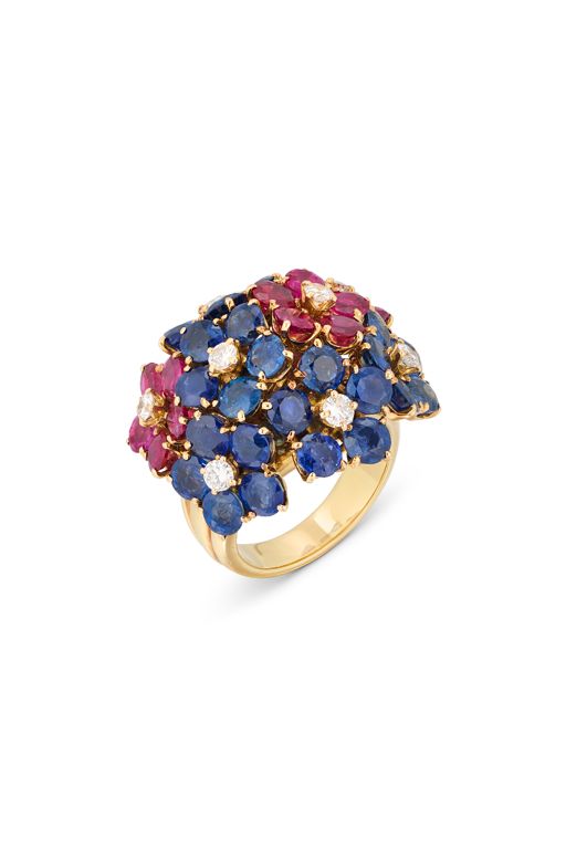 Yellow Gold Ruby, Sapphire and Diamond Ring