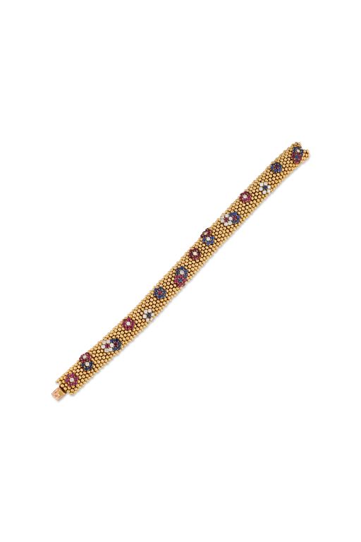 Yellow Gold Ruby, Sapphire and Diamond Bracelet