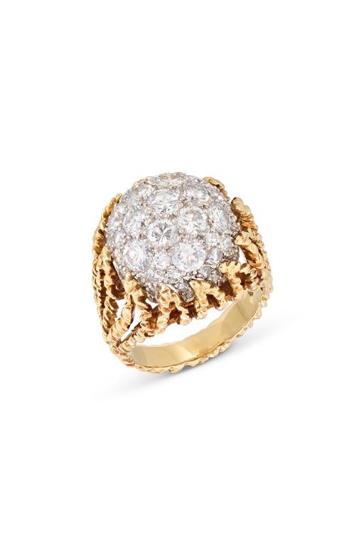 Platinum and Yellow Gold Diamond Bombé Ring