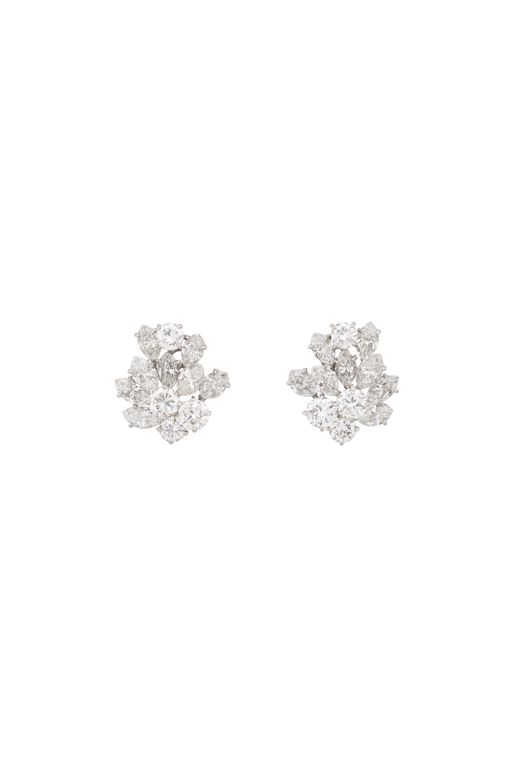 White and Yellow Gold Diamond Cluster Earrings