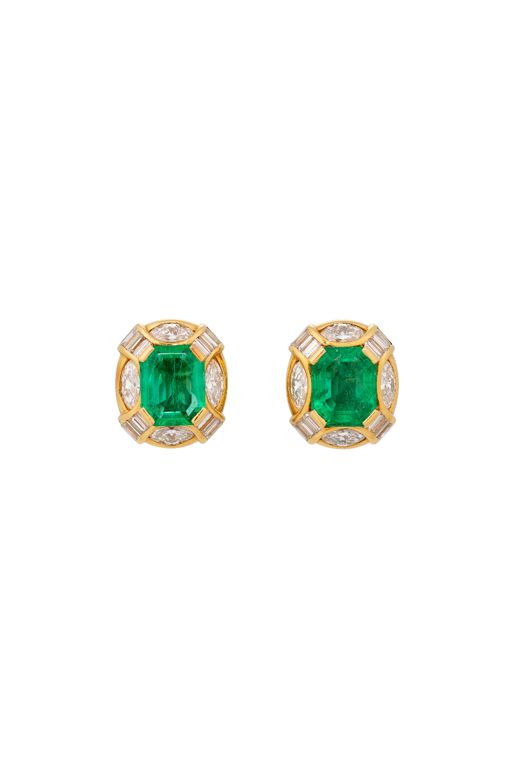 18k Yellow Gold Emerald and Diamond Earrings