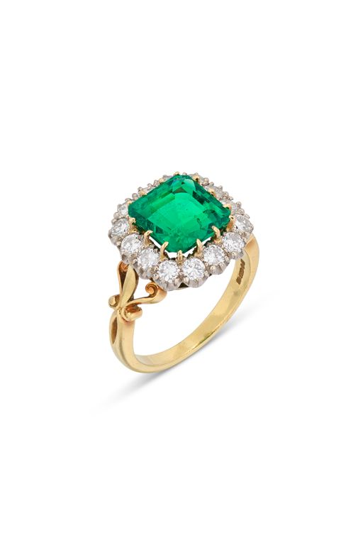 18k Yellow Gold Emerald and Diamond Ring