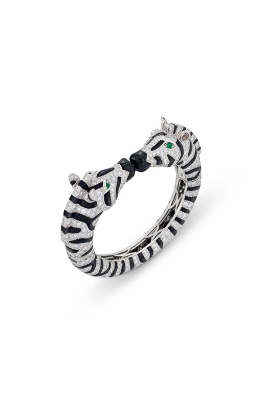 Platinum Diamond, Onyx and Emerald Zebra Bracelet
