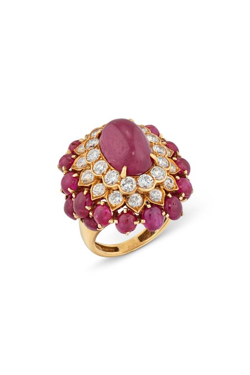 Yellow Gold Ruby and Diamond Cluster Ring