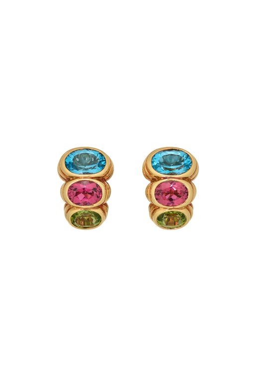 Yellow Gold Topaz, Tourmaline and Peridot Earrings