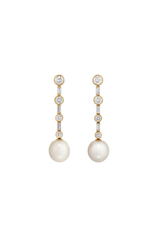 Yellow Gold Pearl and Diamond Earrings