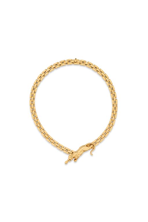 Yellow Gold Emerald and Onyx Panther Necklace