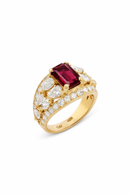 18k Yellow Gold Ruby and Diamond Ring