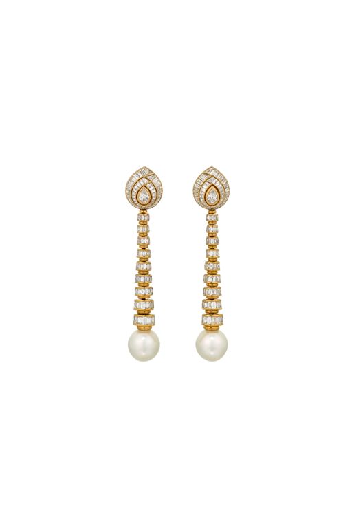 Yellow Gold Pearl and Diamond Pendant Earrings