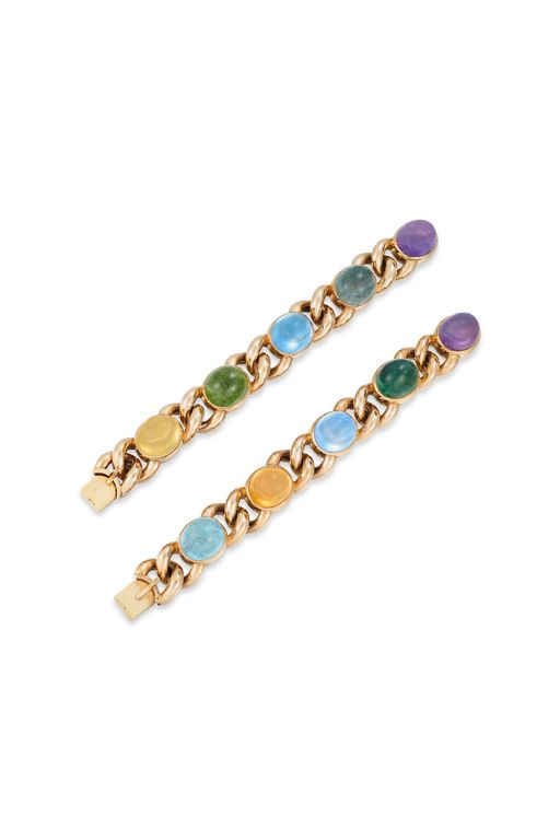 Two 14k Yellow Gold Multi-Gem Bracelets