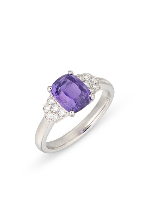 White Metal Sapphire and Diamond Ring