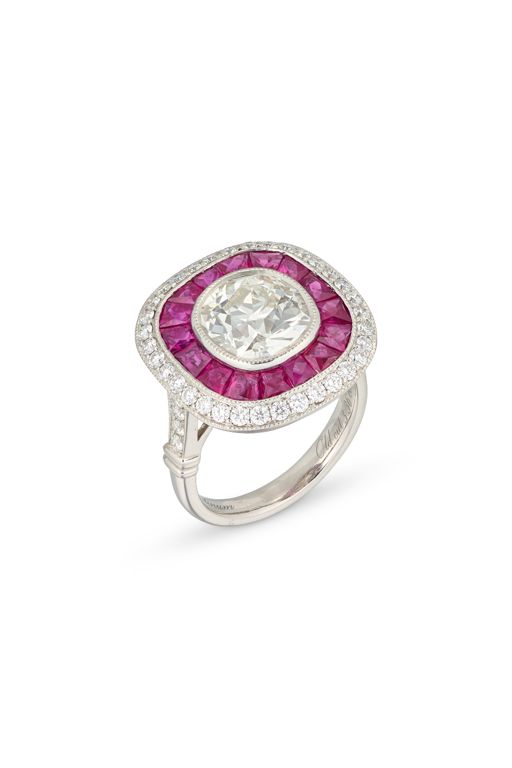 Platinum Diamond and Ruby Ring