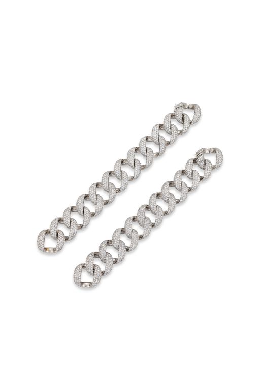 Two White Metal Diamond Link Bracelets