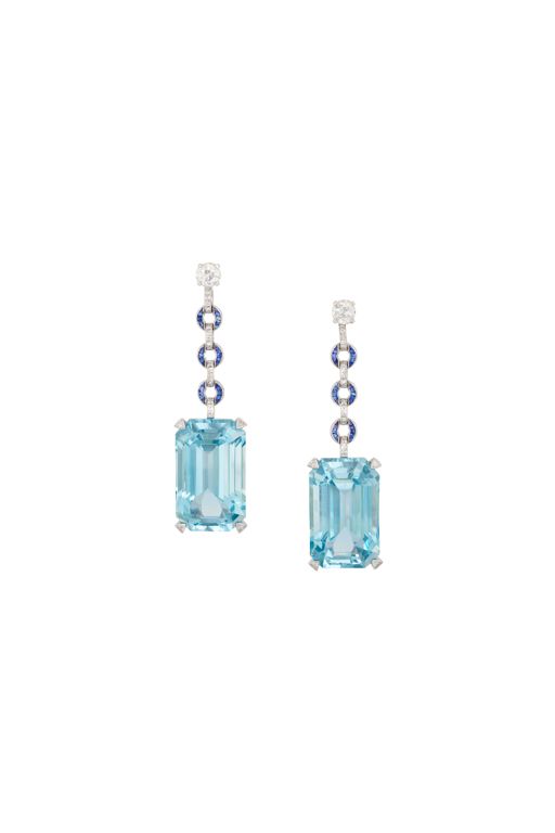 White Metal Multi-Gem Pendant Earrings
