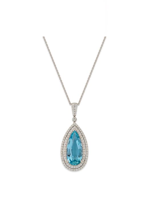 18k Gold Aquamarine and Diamond Pendant Necklace