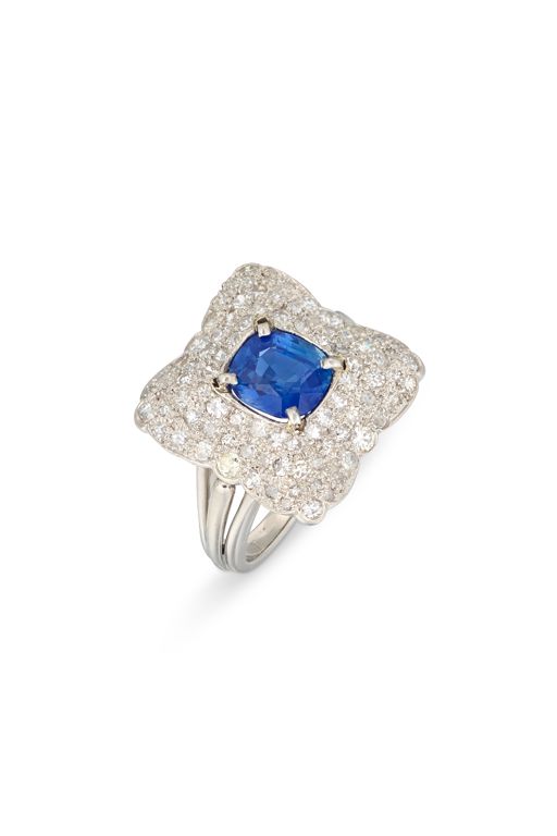 Platinum Sapphire and Diamond Ring