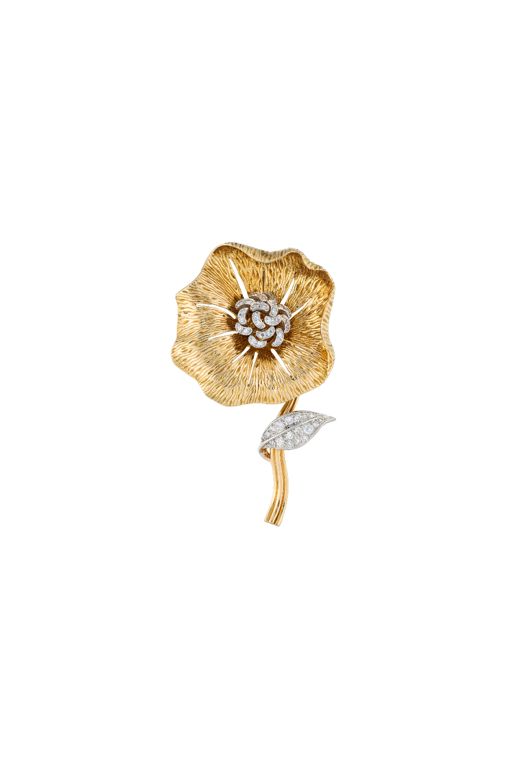 Yellow Gold and Platinum Diamond Flower Brooch