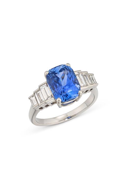 White Metal Sapphire and Diamond Ring
