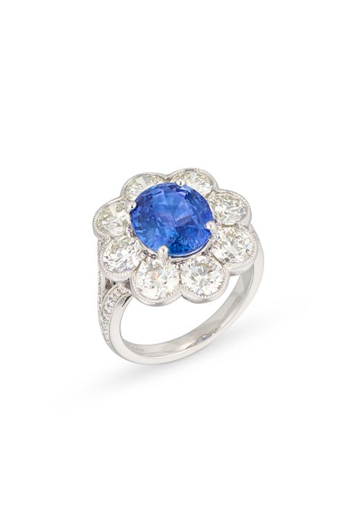 Platinum Sapphire and Diamond Ring