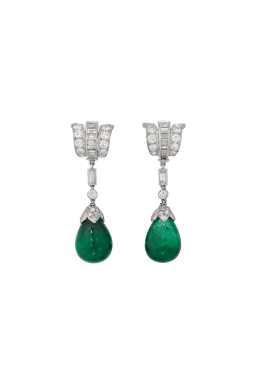 Emerald and Diamond Pendant Earrings