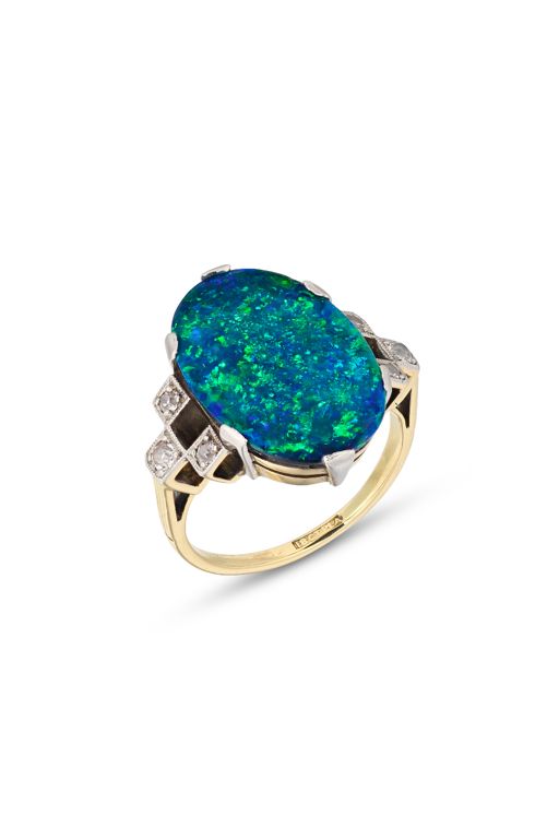 18k Yellow Gold and Platinum Opal and Diamond Ring