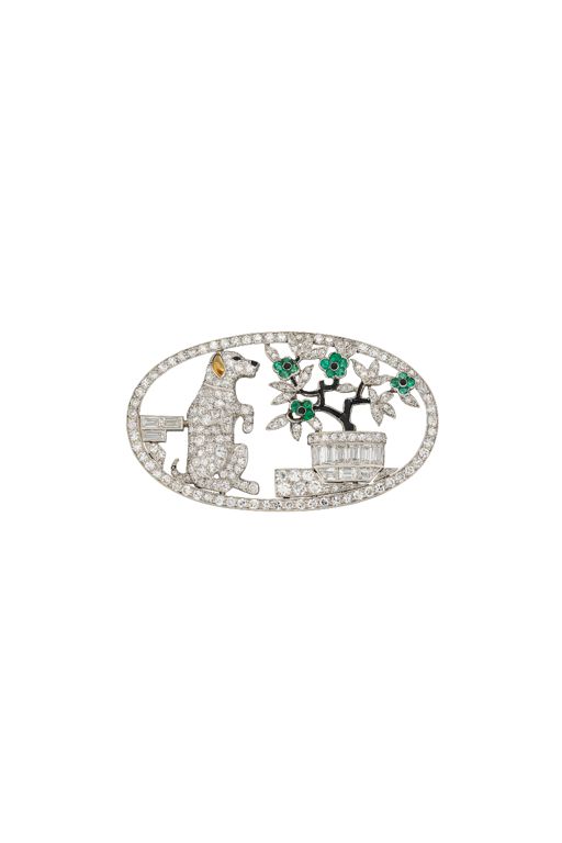 Platinum Diamond, Emerald, Onyx and Citrine Brooch